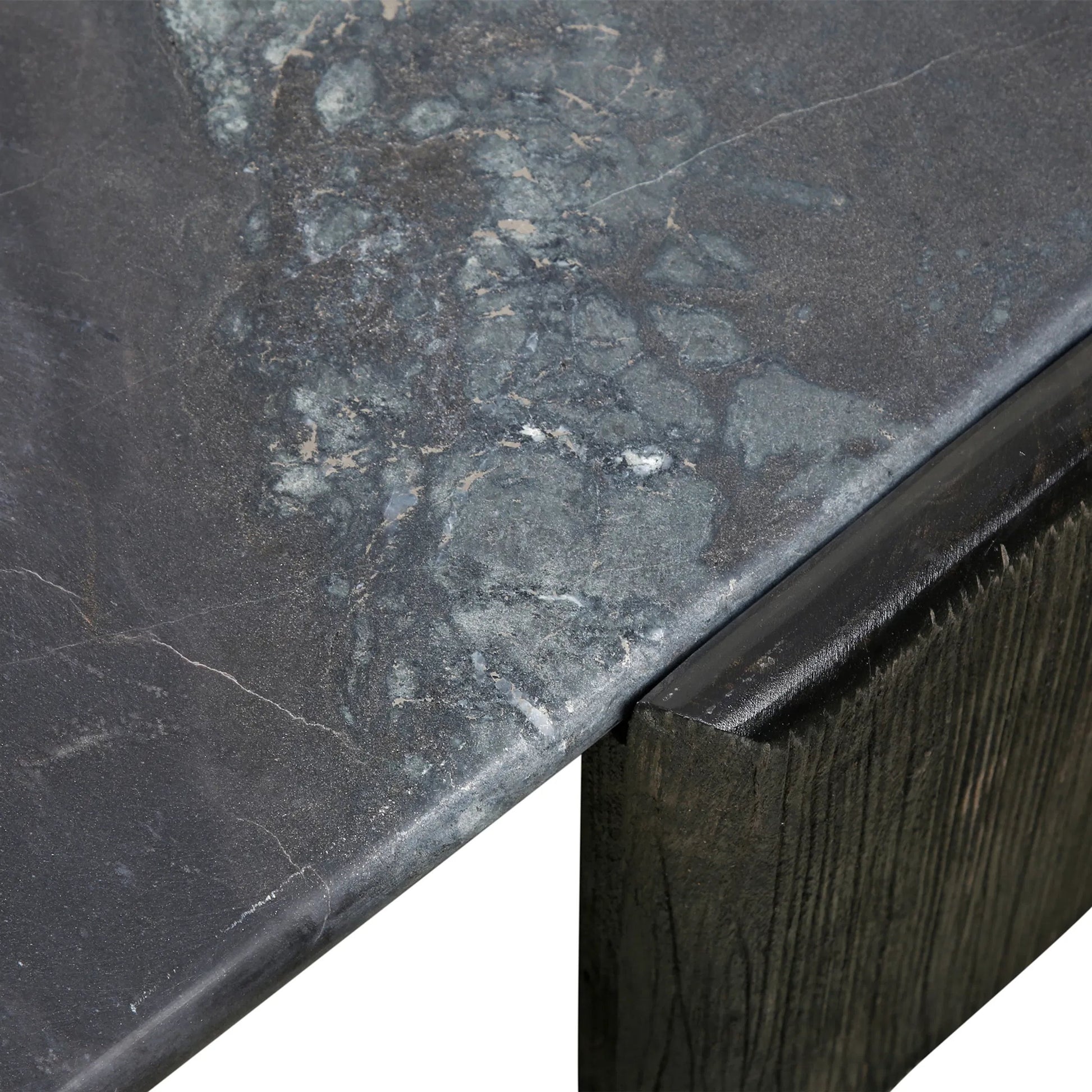 Harbor 64" Hexagonal Coffee Table by World Interiors in black, brown and dark walnut. Made from mango wood marble in a modern style.