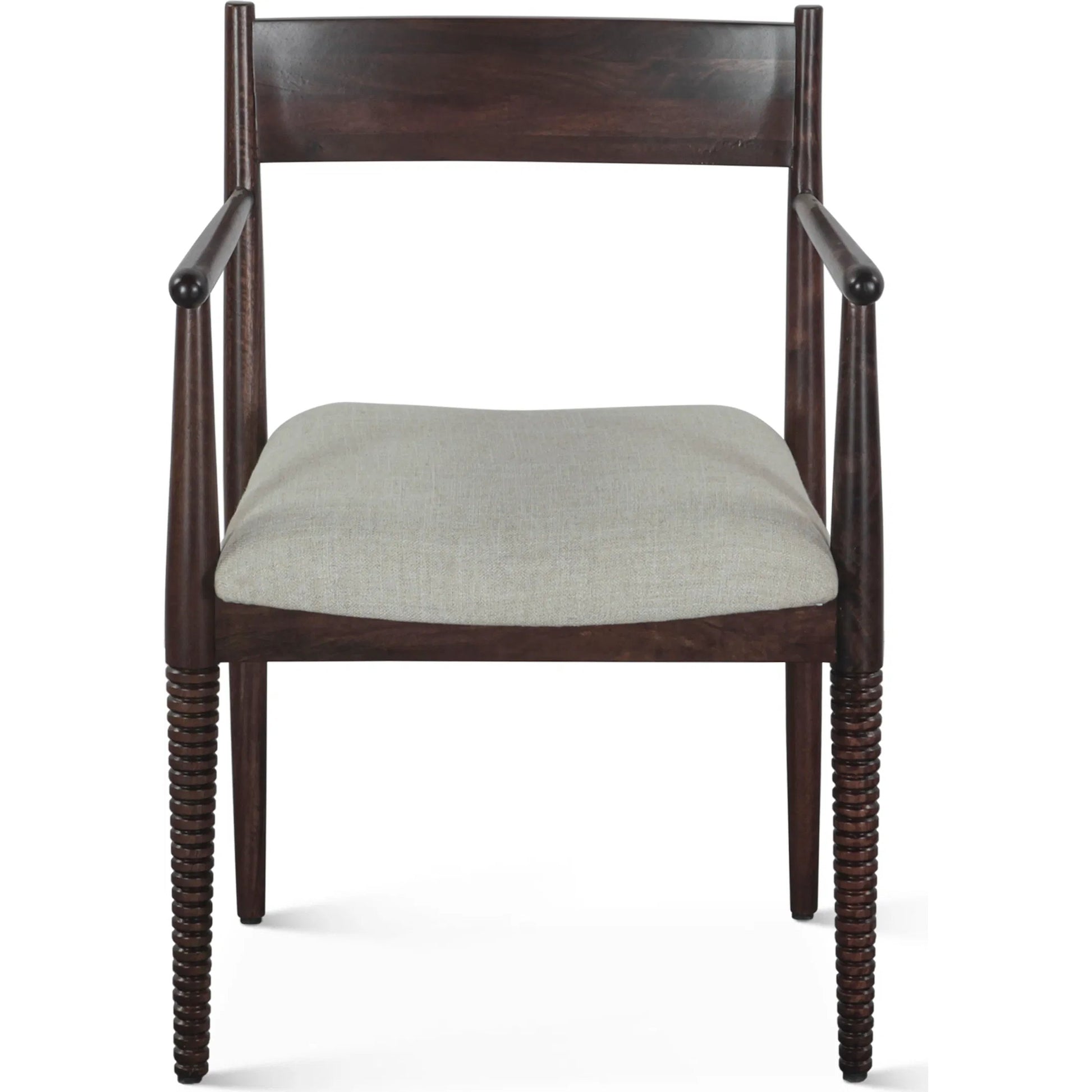 Provence 22" Upholstered Dining Chair by World Interiors in gray and dark walnut. Made from mango wood in a unique style.