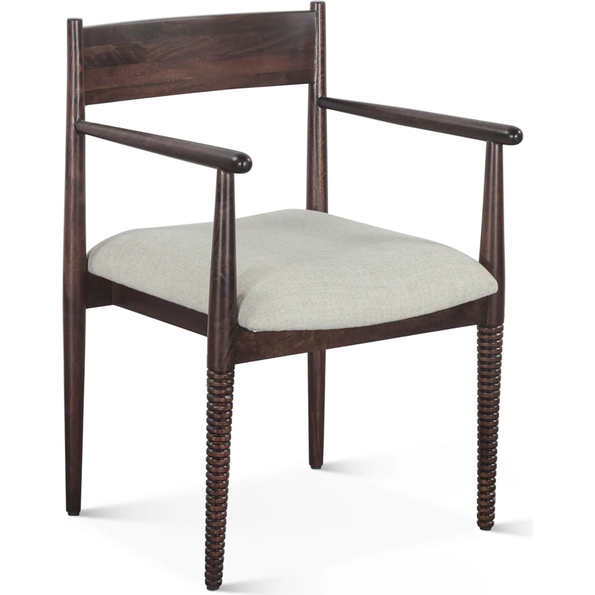 Provence 22" Upholstered Dining Chair by World Interiors in gray and dark walnut. Made from mango wood in a unique style.