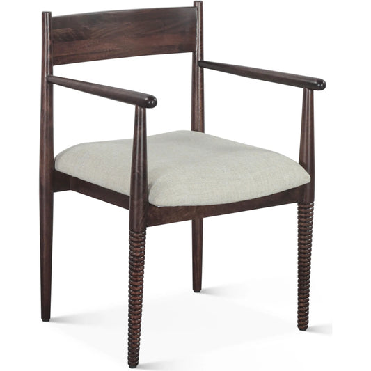 Provence 22" Upholstered Dining Chair by World Interiors in gray and dark walnut. Made from mango wood in a unique style.