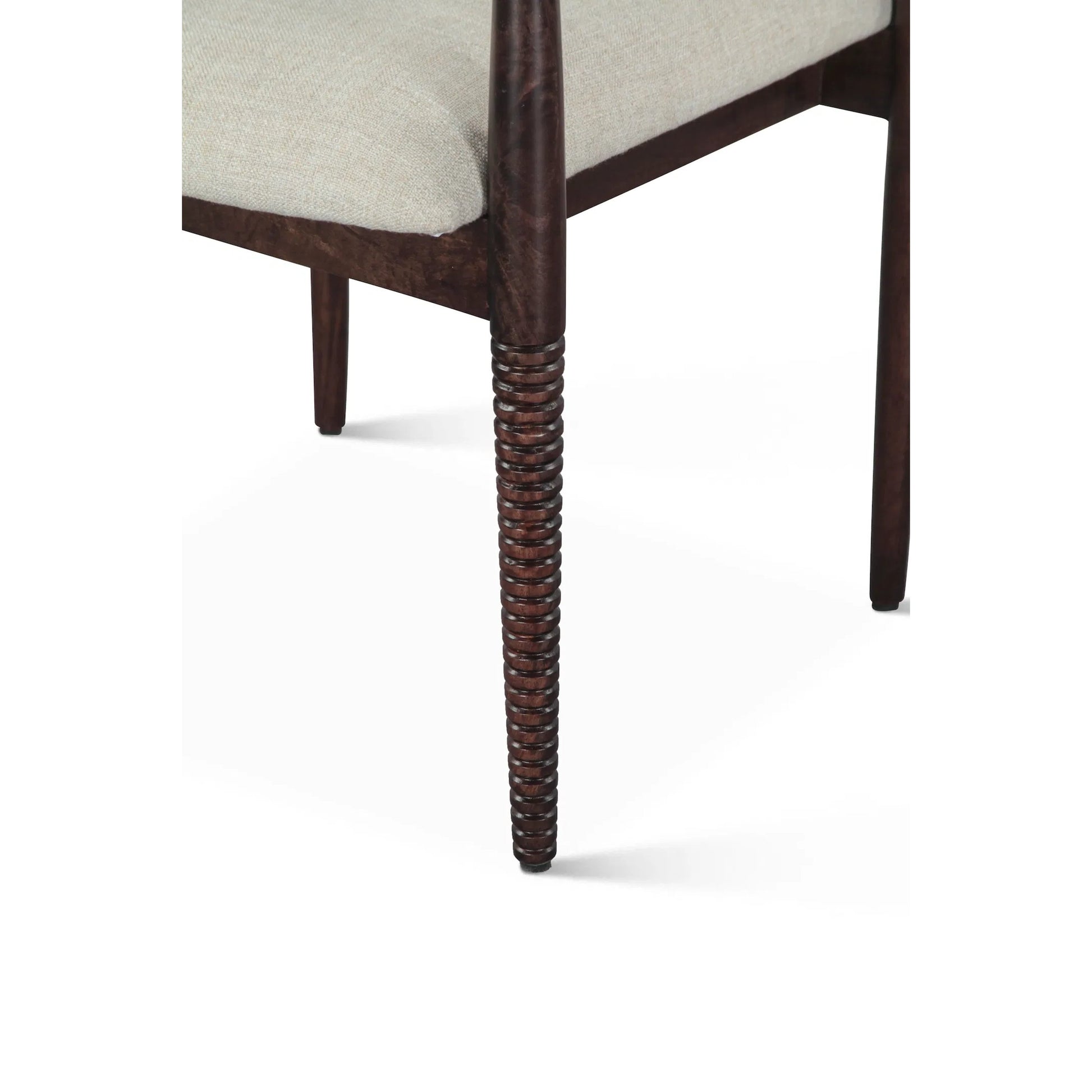 Provence 22" Upholstered Dining Chair by World Interiors in gray and dark walnut. Made from mango wood in a unique style.