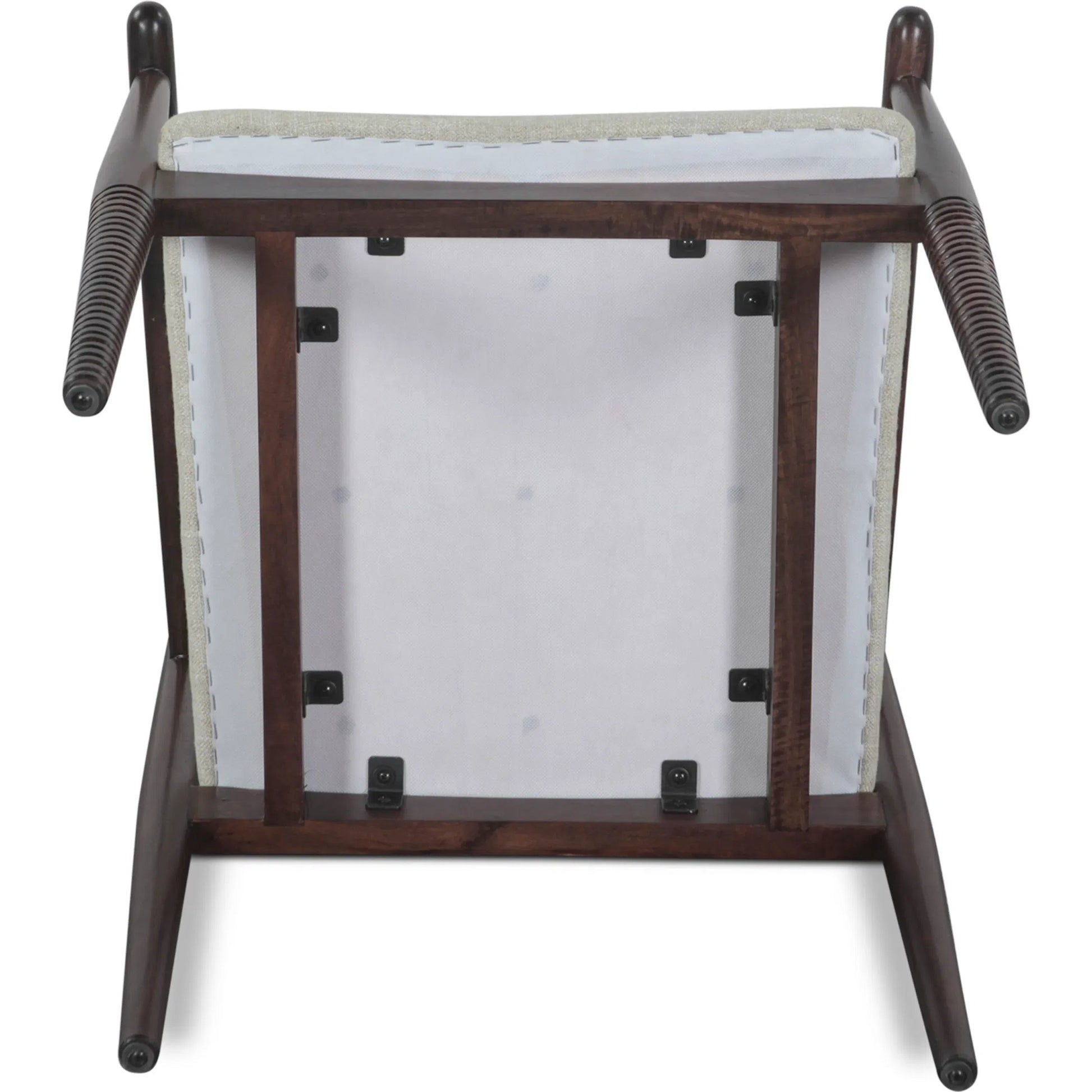 Provence 22" Upholstered Dining Chair by World Interiors in gray and dark walnut. Made from mango wood in a unique style.