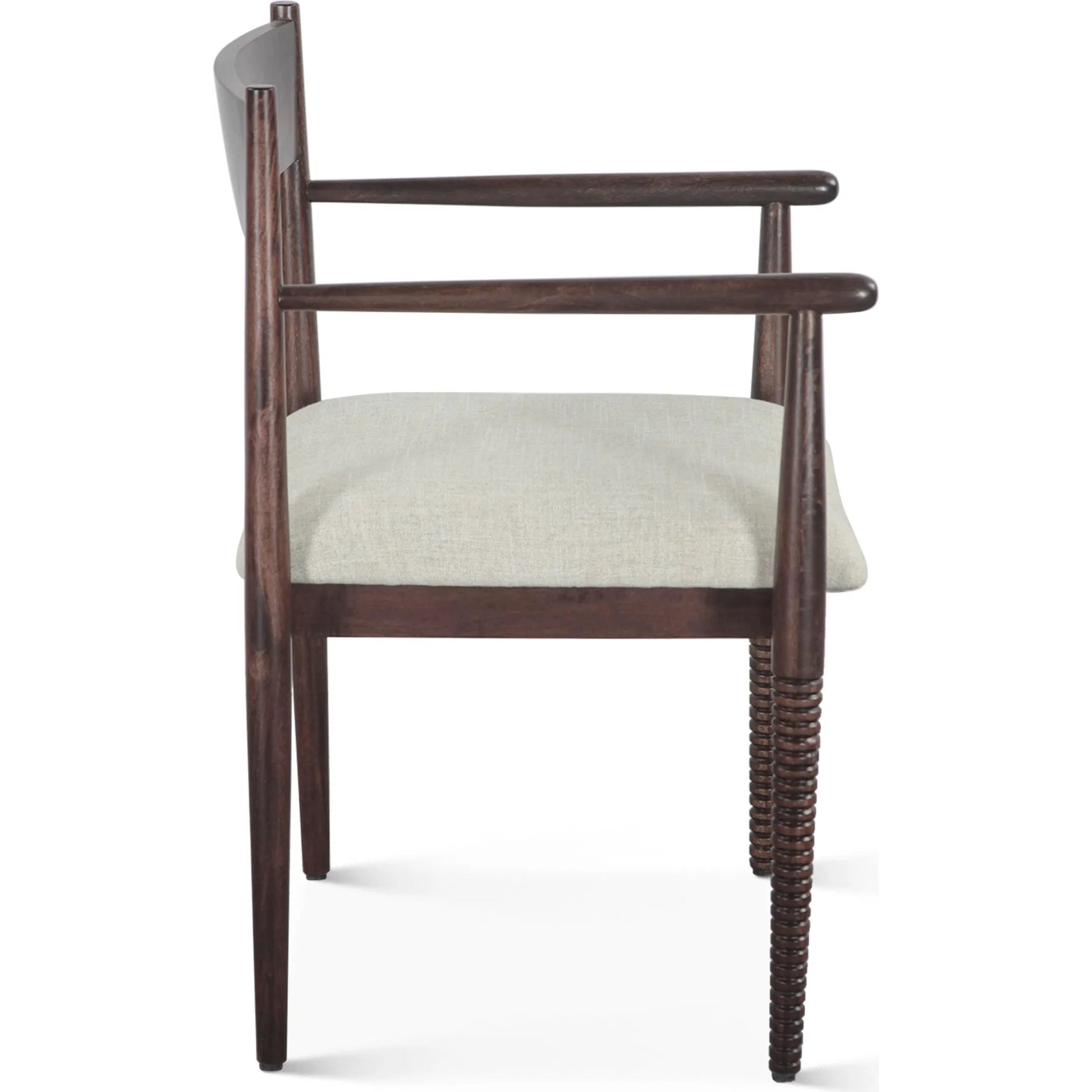 Provence 22" Upholstered Dining Chair by World Interiors in gray and dark walnut. Made from mango wood in a unique style.
