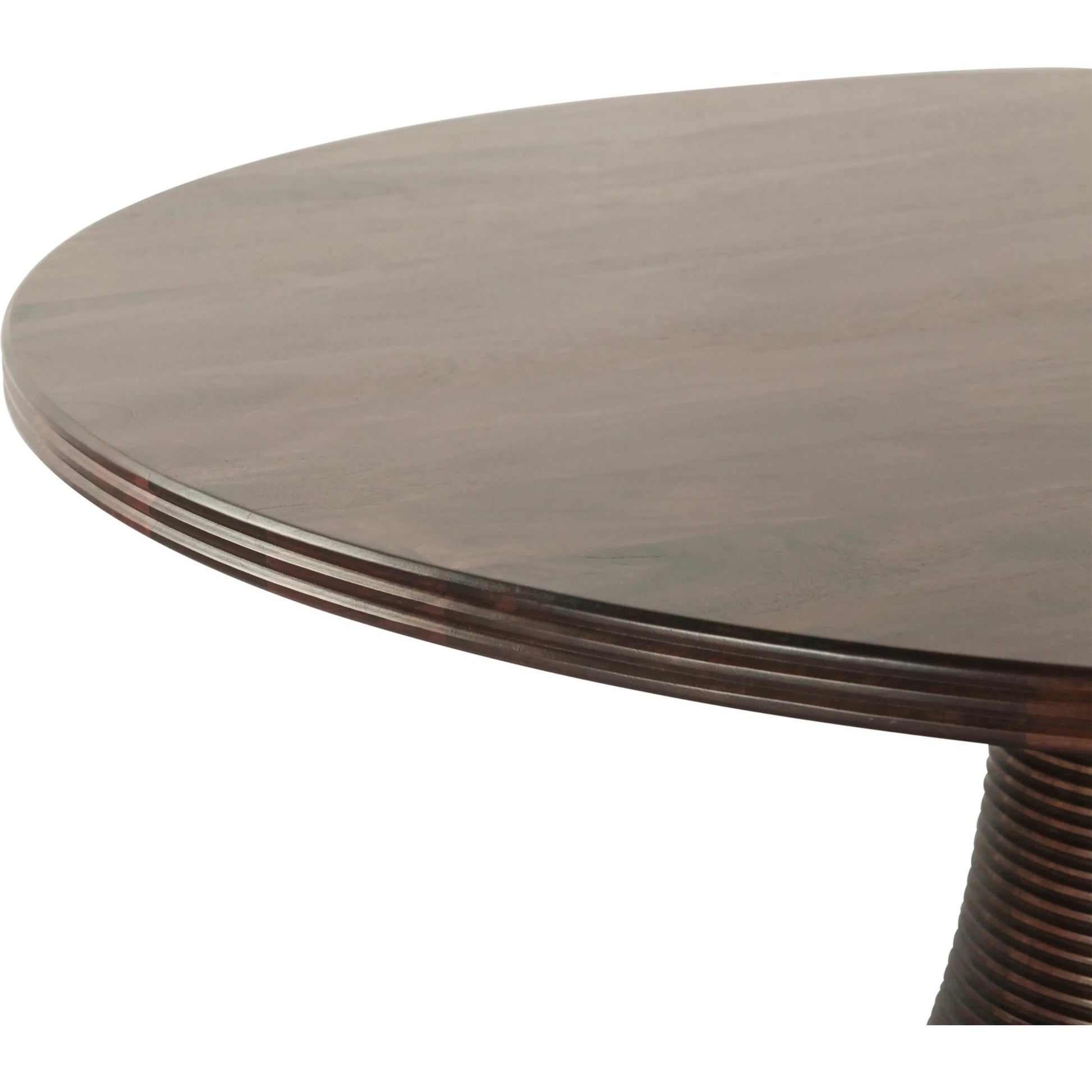 Provence 54" Round Dining Table by World Interiors in brown and dark walnut. Made from mango wood in a unique style.
