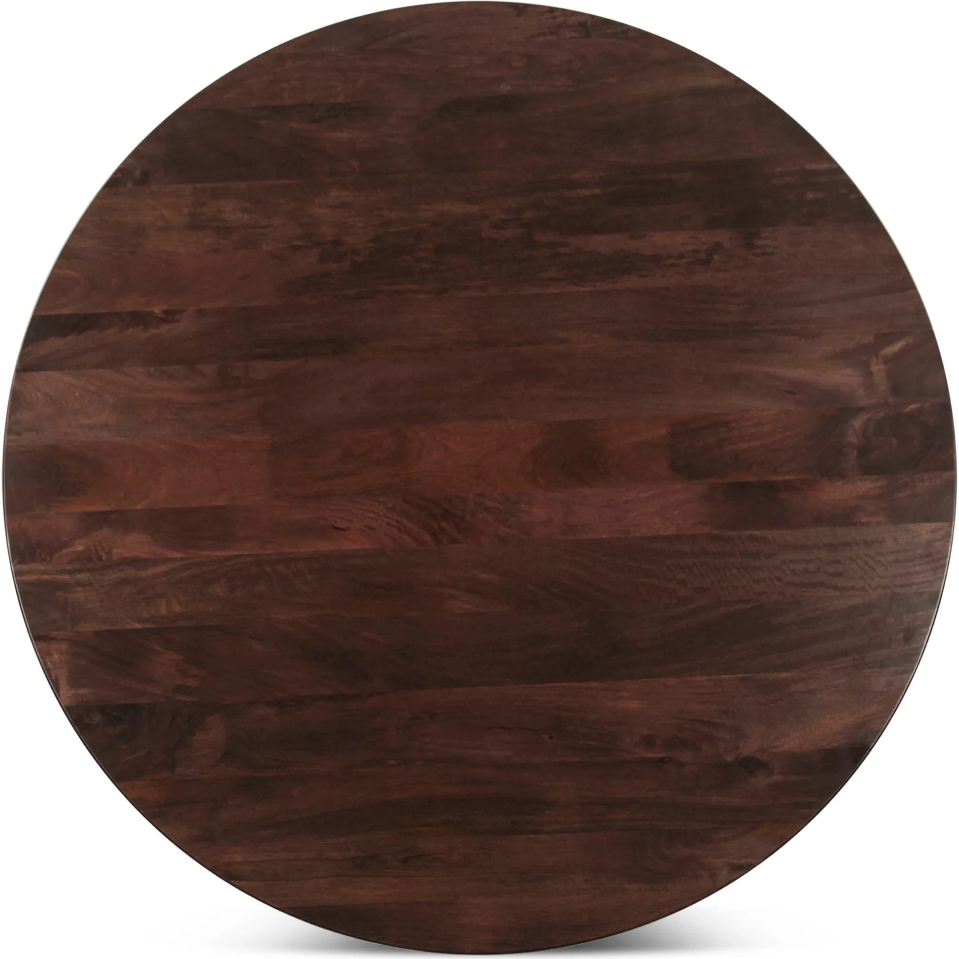 Provence 54" Round Dining Table by World Interiors in brown and dark walnut. Made from mango wood in a unique style.