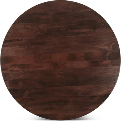Provence 54" Round Dining Table by World Interiors in brown and dark walnut. Made from mango wood in a unique style.
