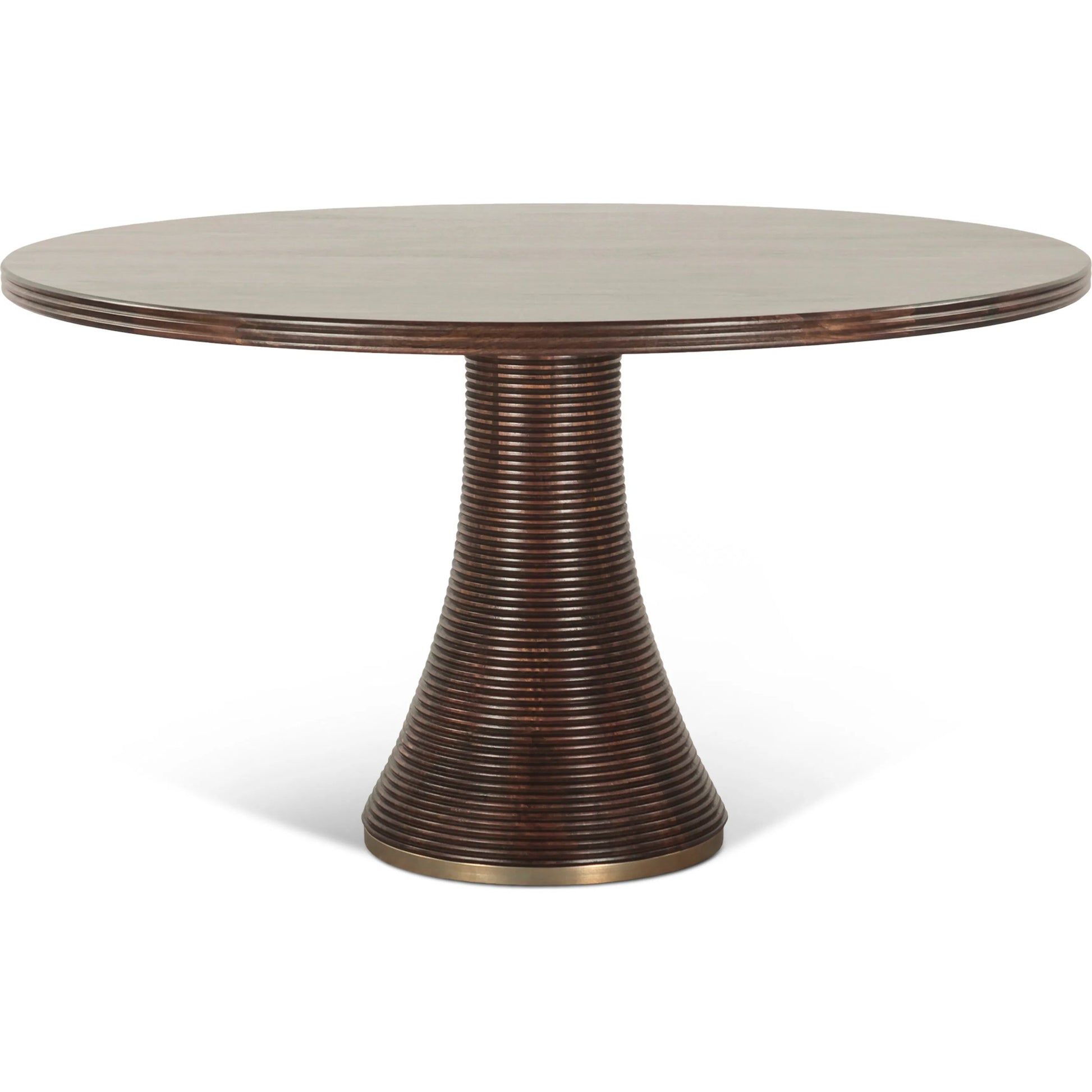 Provence 54" Round Dining Table by World Interiors in brown and dark walnut. Made from mango wood in a unique style.