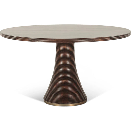Provence 54" Round Dining Table by World Interiors in brown and dark walnut. Made from mango wood in a unique style.