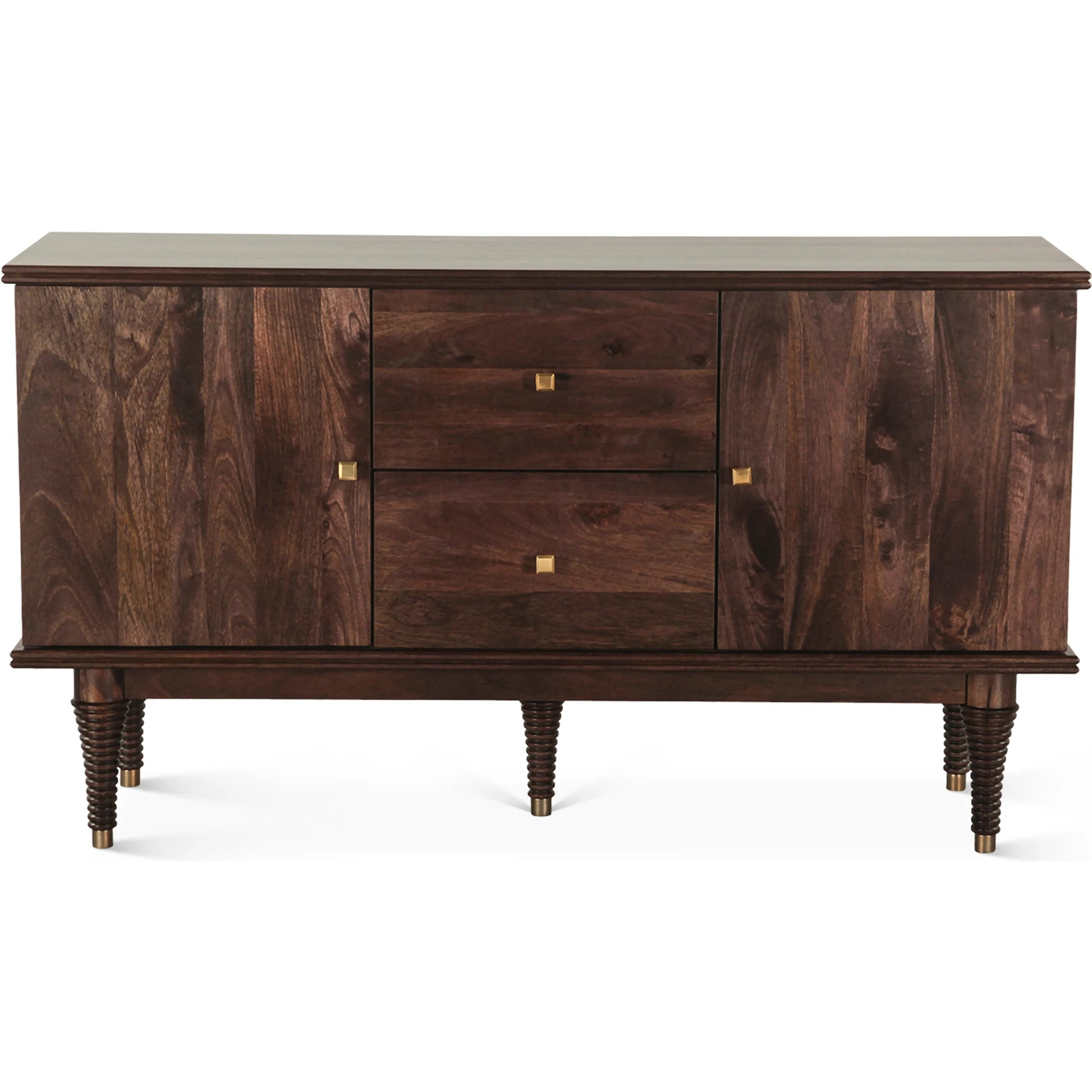 Provence 55" Sideboard by World Interiors in brown and dark walnut. Made from mango wood in a unique style.