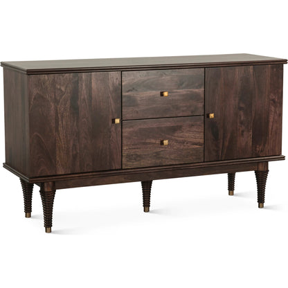 Provence 55" Sideboard by World Interiors in brown and dark walnut. Made from mango wood in a unique style.