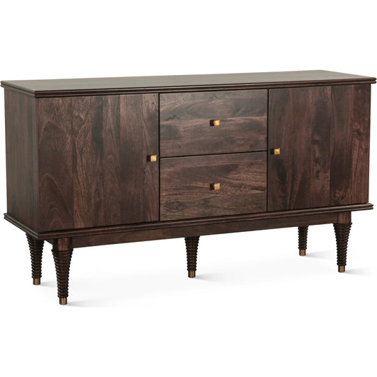 Provence 55" Sideboard by World Interiors in brown and dark walnut. Made from mango wood in a unique style.