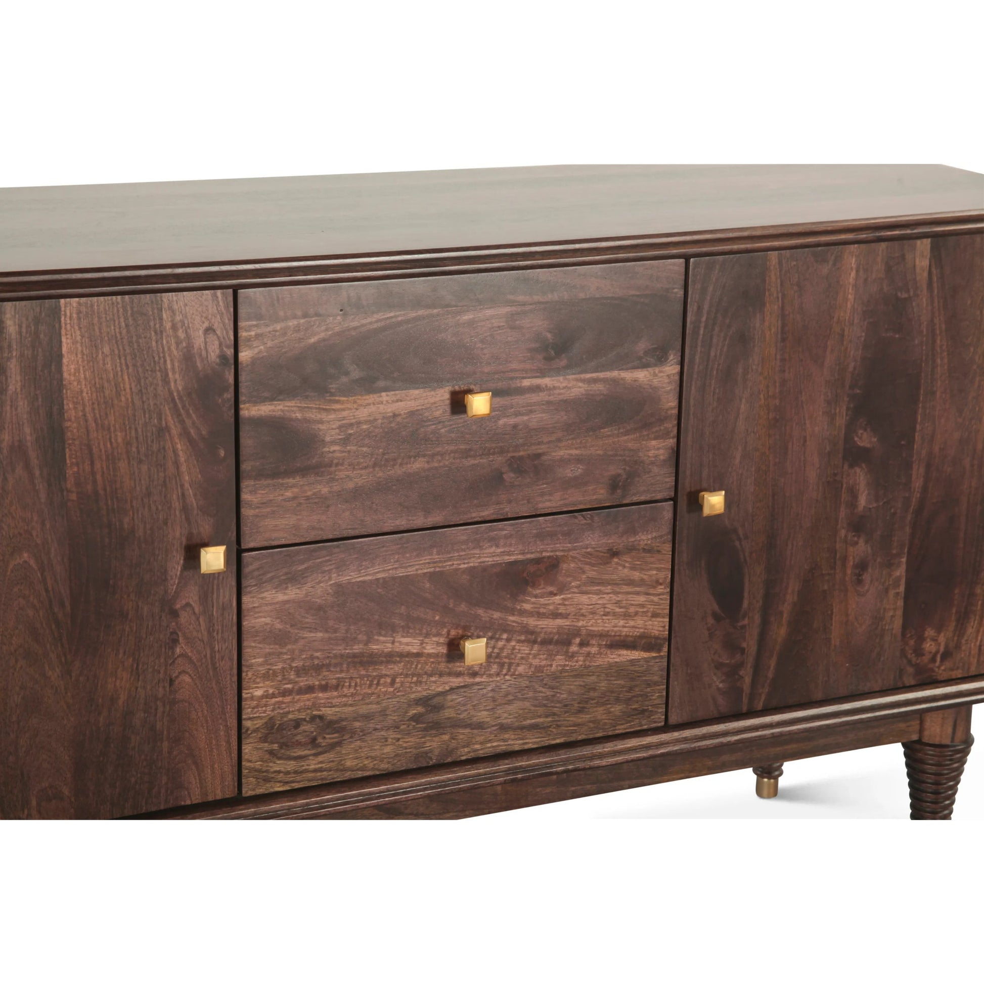 Provence 55" Sideboard by World Interiors in brown and dark walnut. Made from mango wood in a unique style.