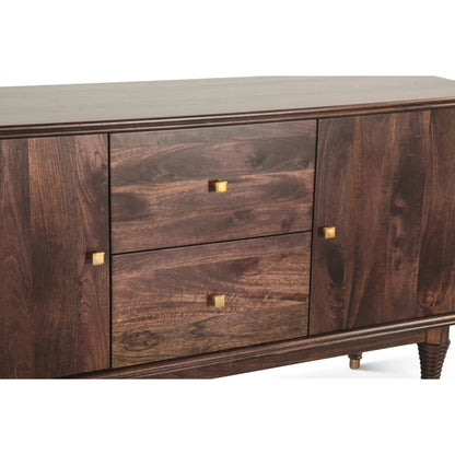 Provence 55" Sideboard by World Interiors in brown and dark walnut. Made from mango wood in a unique style.