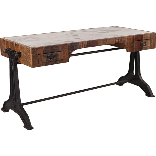 Melbourne Office Desk by World Interiors in brown, black, light gray. Made from teak wood, marble, cast iron in a modern style.