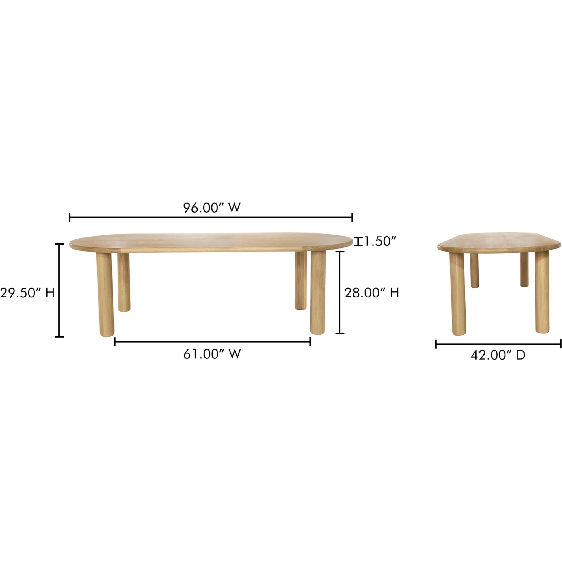 Milo Dining Table Oak by Moe's Home Collection in natural solid oak. Made from unique in a transitional style.