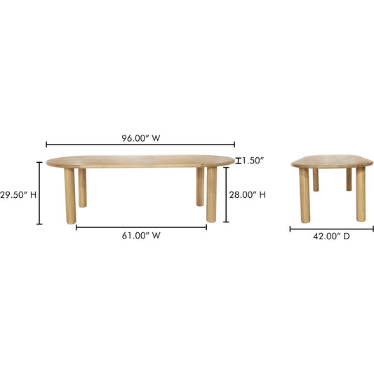 Milo Dining Table Oak by Moe's Home Collection in natural solid oak. Made from unique in a unique style.