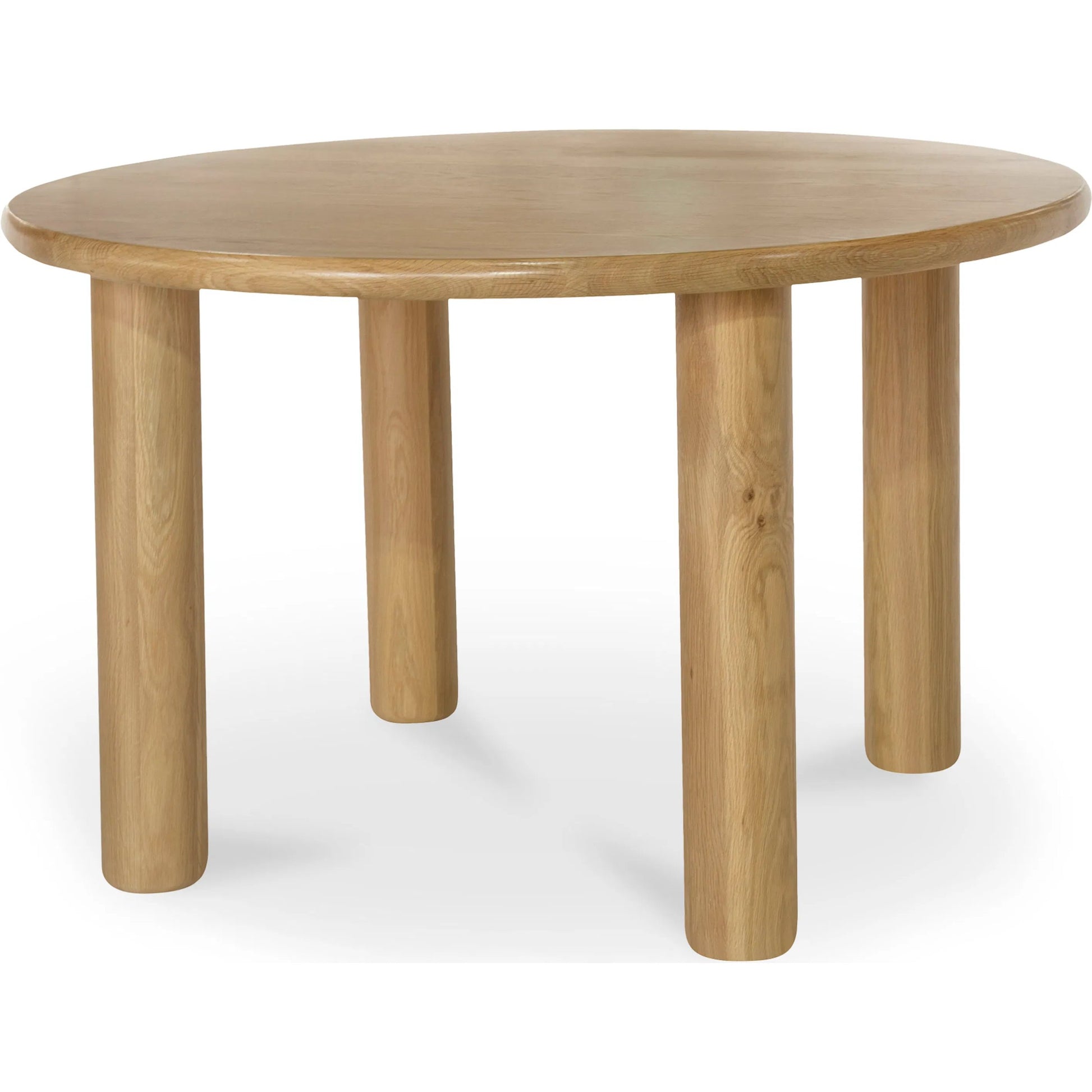 Milo Round Dining Table Oak by Moe's Home Collection in natural solid oak. Made from fsc certified solid oak tabletop edge, fsc certified oak veneer tabletop in a transitional style.
