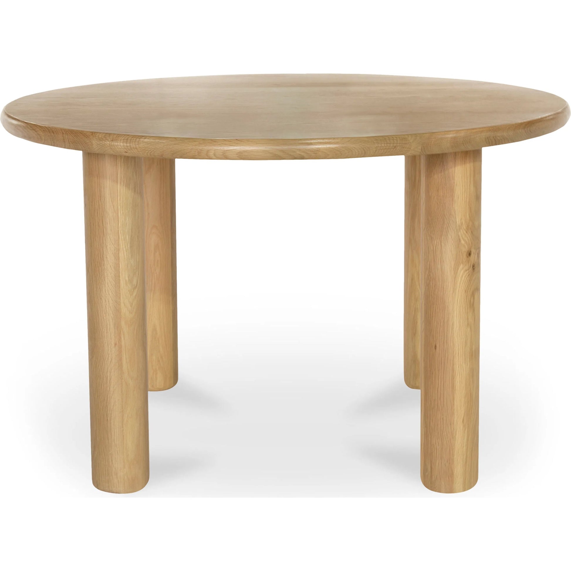Milo Round Dining Table Oak by Moe's Home Collection in natural solid oak. Made from fsc certified solid oak tabletop edge, fsc certified oak veneer tabletop in a transitional style.
