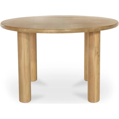 Milo Round Dining Table Oak by Moe's Home Collection in natural solid oak. Made from fsc certified solid oak tabletop edge, fsc certified oak veneer tabletop in a transitional style.