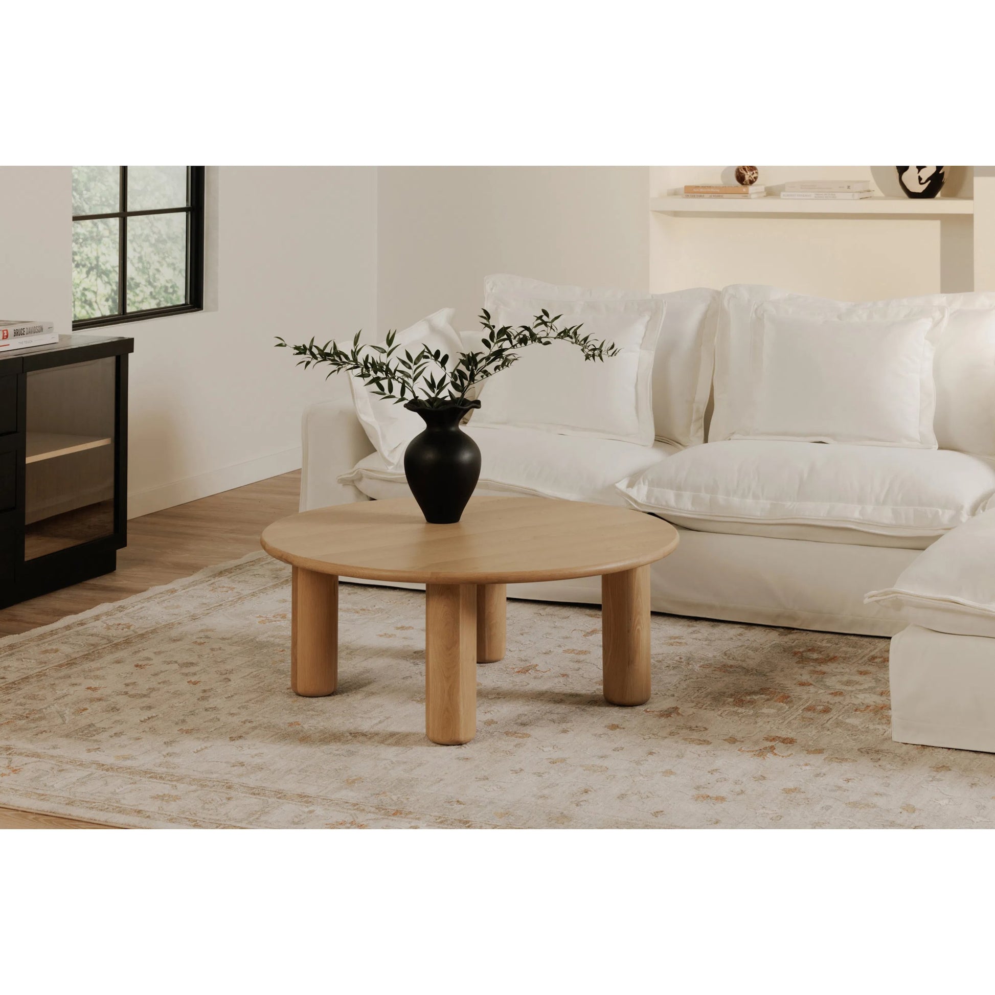 Milo Coffee Table Oak by Moe's Home Collection in natural oak. Made from fsc certified solid oak tabletop edge, fsc certified oak veneer tabletop in a transitional style.