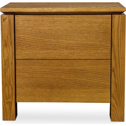 Brook Nightstand by Moe's Home Collection in country oak. Made from fsc solid oak leg, fsc oak veneer over mdf, undermount gllides in a unique style.