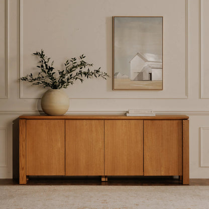 Brook Sideboard by Moe's Home Collection in country oak. Made from fsc solid oak leg, fsc oak veneer over mdf in a transitional style.