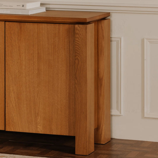 Brook Sideboard by Moe's Home Collection in country oak. Made from fsc solid oak leg, fsc oak veneer over mdf in a unique style.