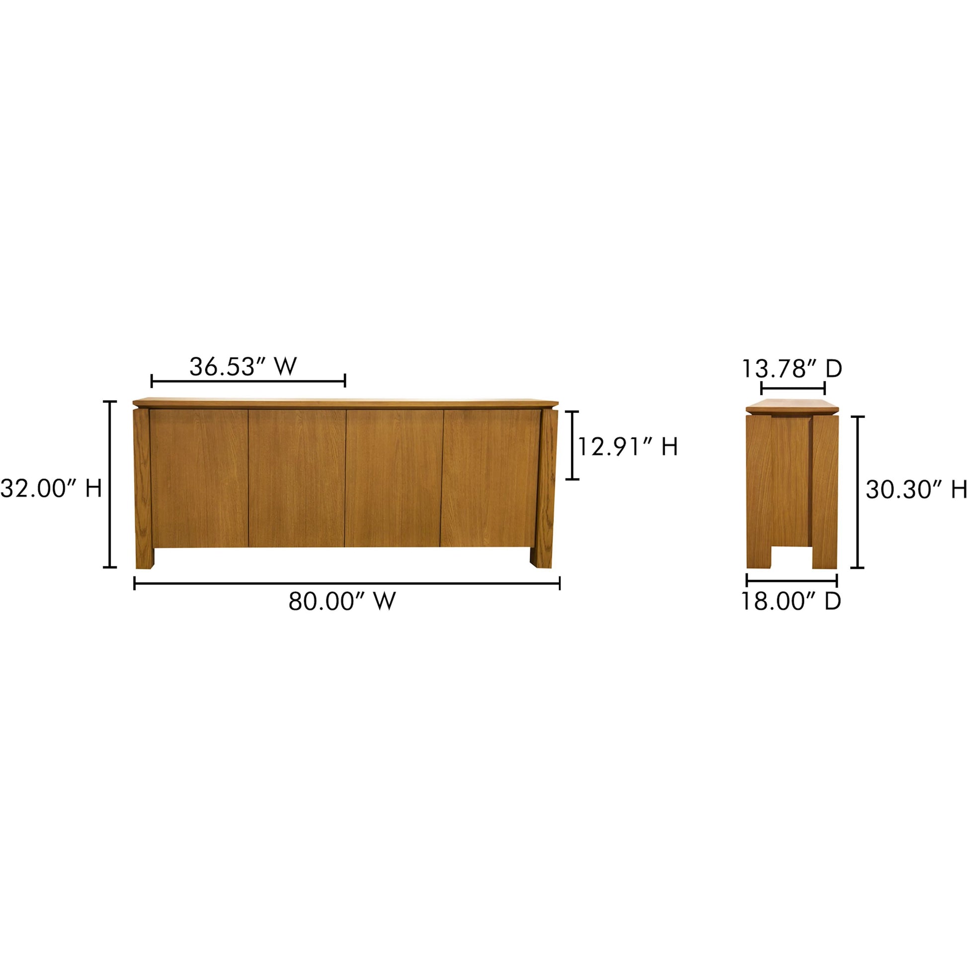 Brook Sideboard by Moe's Home Collection in country oak. Made from fsc solid oak leg, fsc oak veneer over mdf in a transitional style.