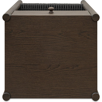 Millie Nightstand by Moe's Home Collection. Made from top, side, front, mdf veneer oak, shelve black paper cord, solid oak, wooden handle in a transitional style.