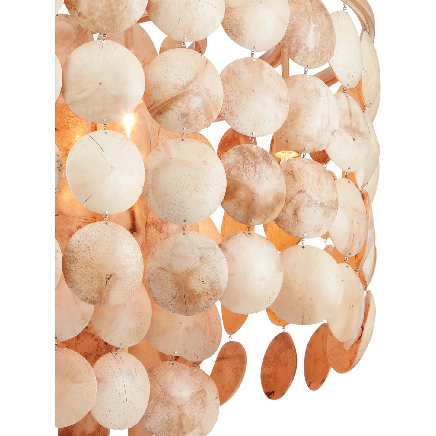 007 SI-1894214 | Closeup | Buko Chandelier by Currey and Company in coco cream. Made from wrought iron, coco shell in a coastal style.