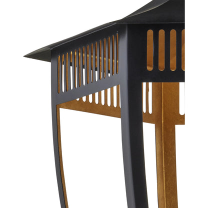 Wycombe Lantern by Currey and Company in satin black, contemporary gold leaf. Made from wrought iron in a modern style.