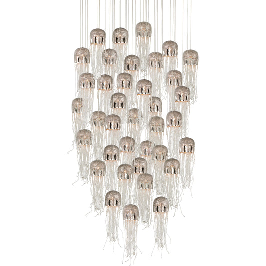 Medusa 36-LIGHT Multi-Drop Pendant by Currey and Company in nickel, silver. Made from nickel, steel, glass in a modern style.