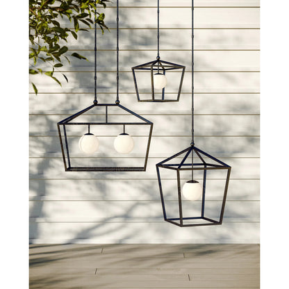 Denison Outdoor Lantern by Currey and Company in black, frosted white. Made from wrought iron, glass in a modern style.