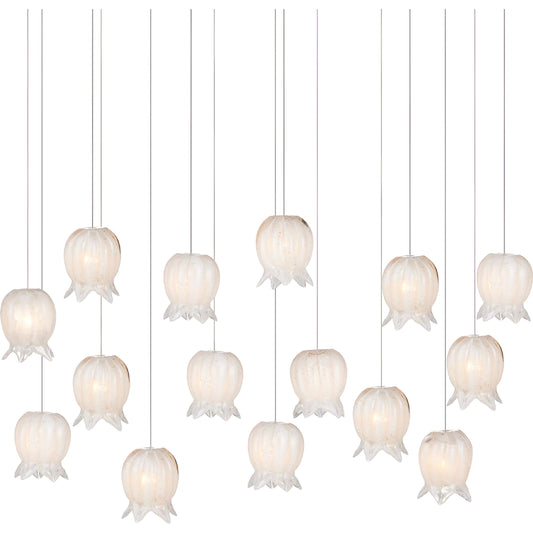 Polpo 15-Light Linear Multi-Drop Pendant by Currey and Company. Made from art glass, metal in a modern style.