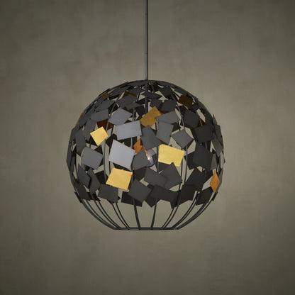 Moon Night Orb Chandelier by Currey and Company in hiroshi gray, contemporary gold leaf. Made from wrought iron in a modern style.