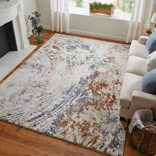 Gilmore Rug - 39MMF by Feizy in ivory, blue, orange. Made from polypropylene in a unique style.