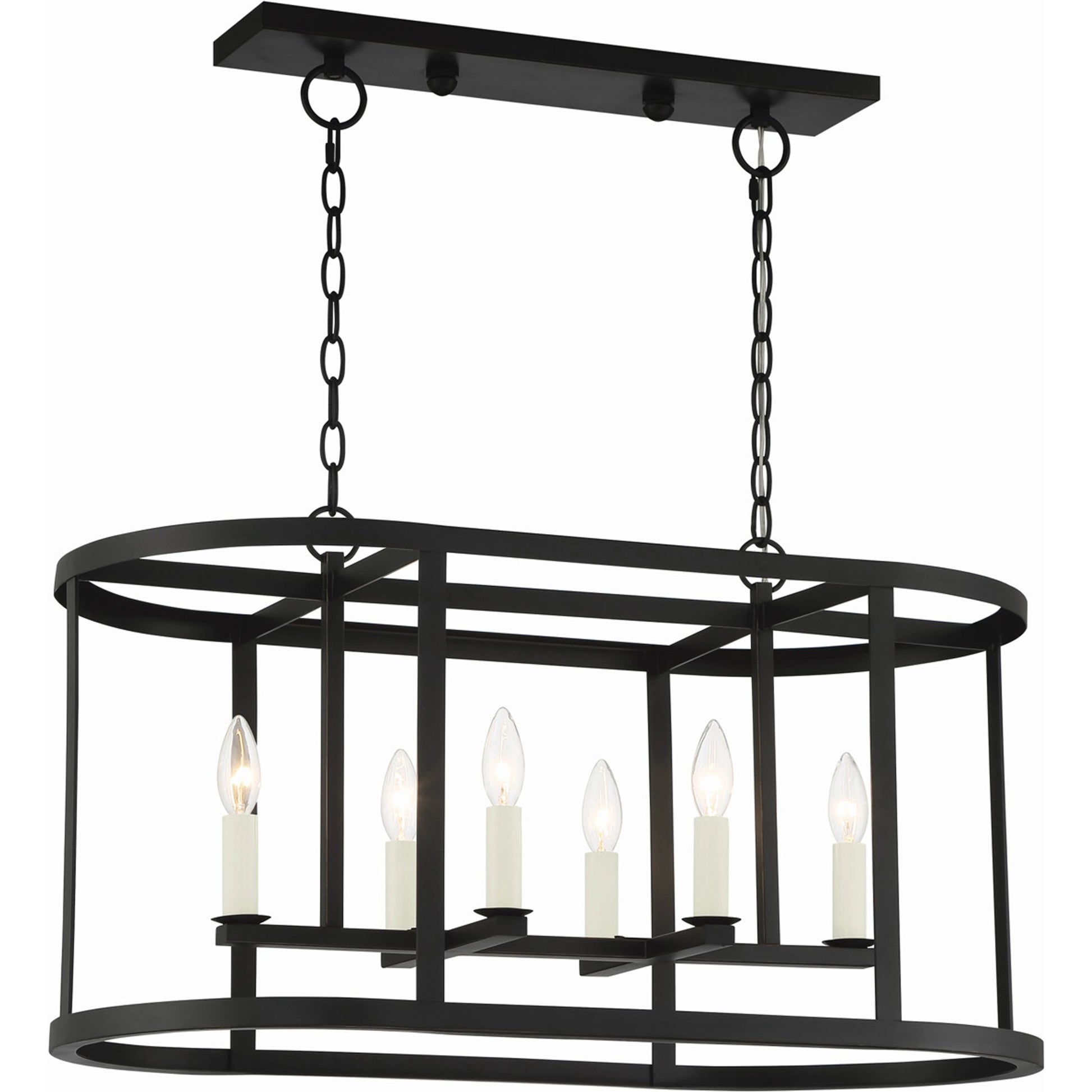 Bryant Linear Chandelier by Lumanity in oil rubbed bronze. Made from iron in a traditional style.