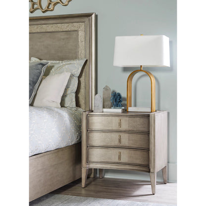 Cove Nightstand by A.R.T. Furniture in grey and mica. Made from rubberwood solids, primavera veneers, metal in a traditional style.
