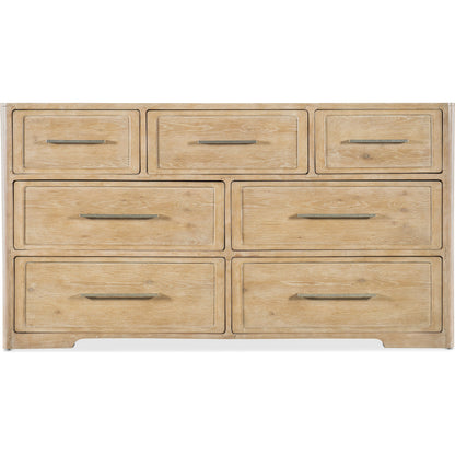 Retreat Seven-Drawer Dresser by Hooker Furniture in dune. Made from oak, maple veneers with cedar in a cottage & farmhouse style.