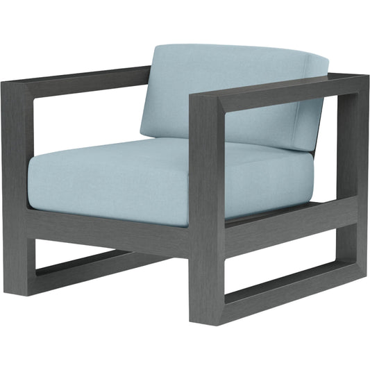 Redondo Outdoor Club Chair by Sunset West in grays. Made from aluminum in a modern style.