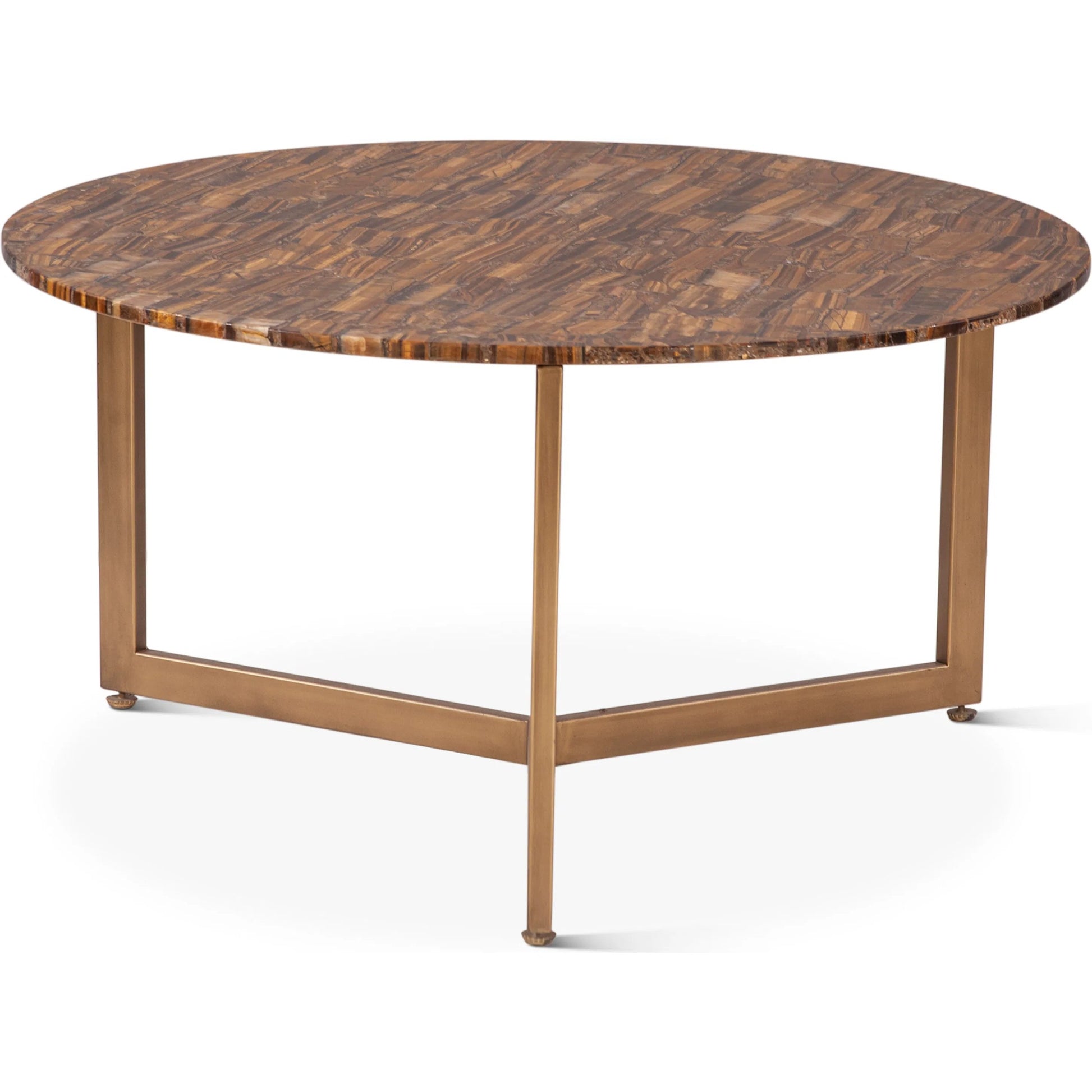 Mumbai 36" Coffee Table by World Interiors in multi-color and antique gold. Made from reclaimed iron tiger eye stone in a modern style.