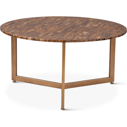 Mumbai 36" Coffee Table by World Interiors in multi-color and antique gold. Made from reclaimed iron tiger eye stone in a modern style.