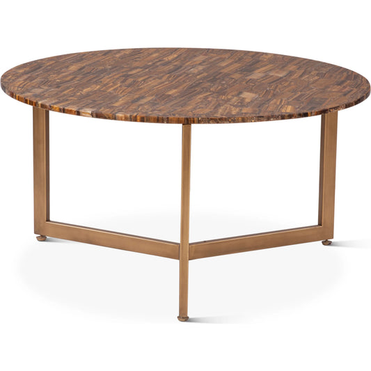 Mumbai 36" Coffee Table by World Interiors in multi-color and antique gold. Made from reclaimed iron tiger eye stone in a modern style.