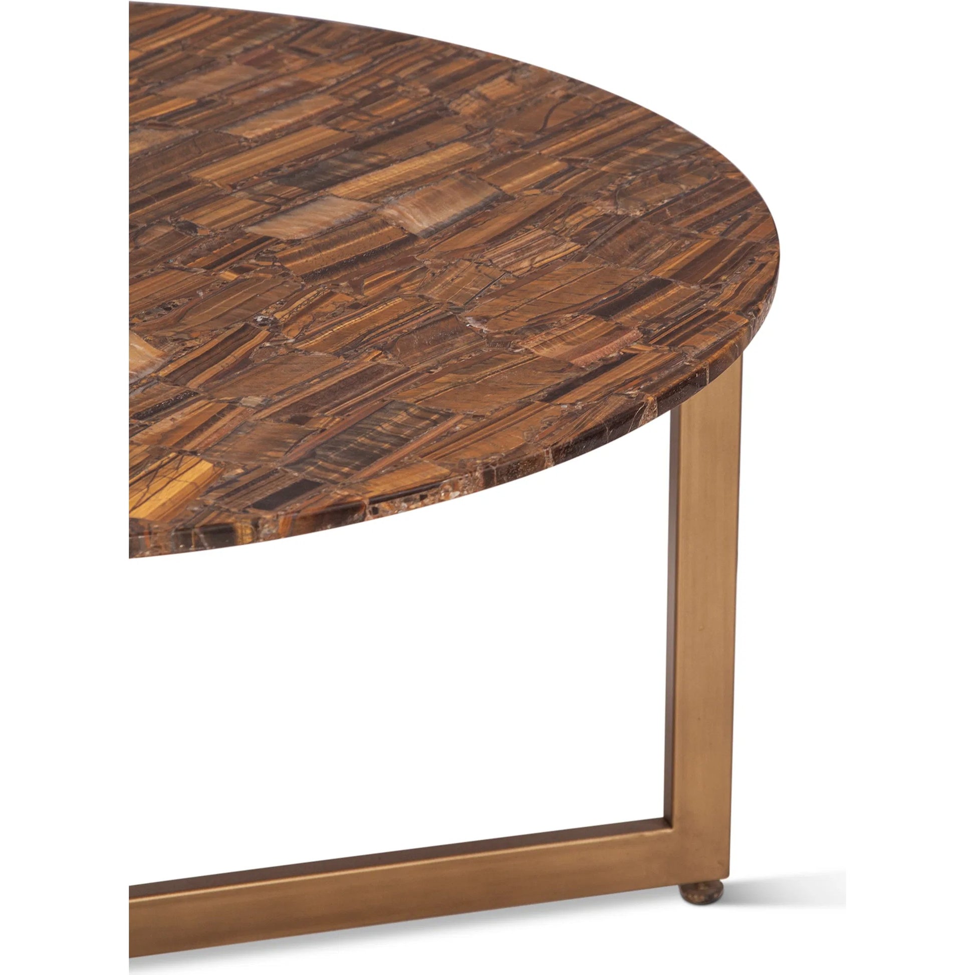 Mumbai 36" Coffee Table by World Interiors in multi-color and antique gold. Made from reclaimed iron tiger eye stone in a modern style.