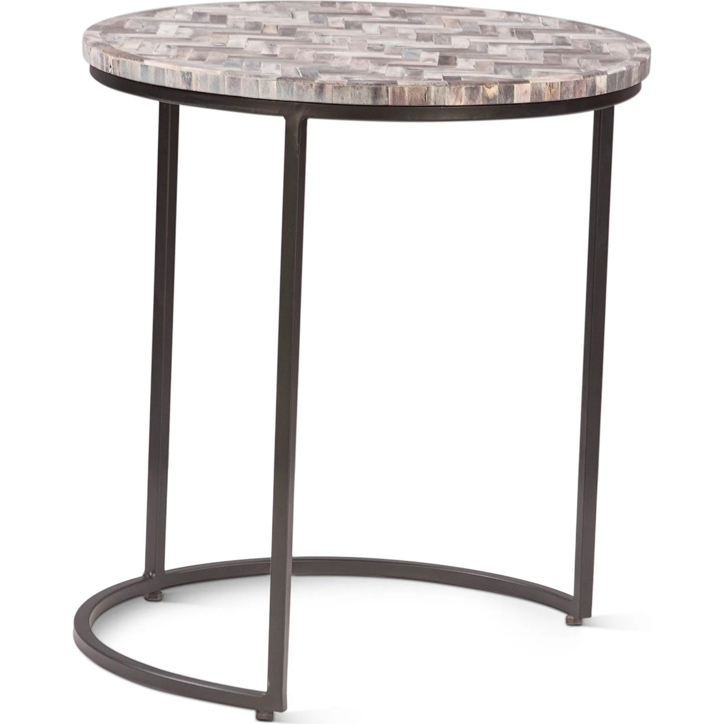 003 SI-2445273 | Additional Silo | Mumbai Nesting Tables by World Interiors in chevron pattern and powder coated black. Made from bone inlay mdf reclaimed iron resin in a modern style.