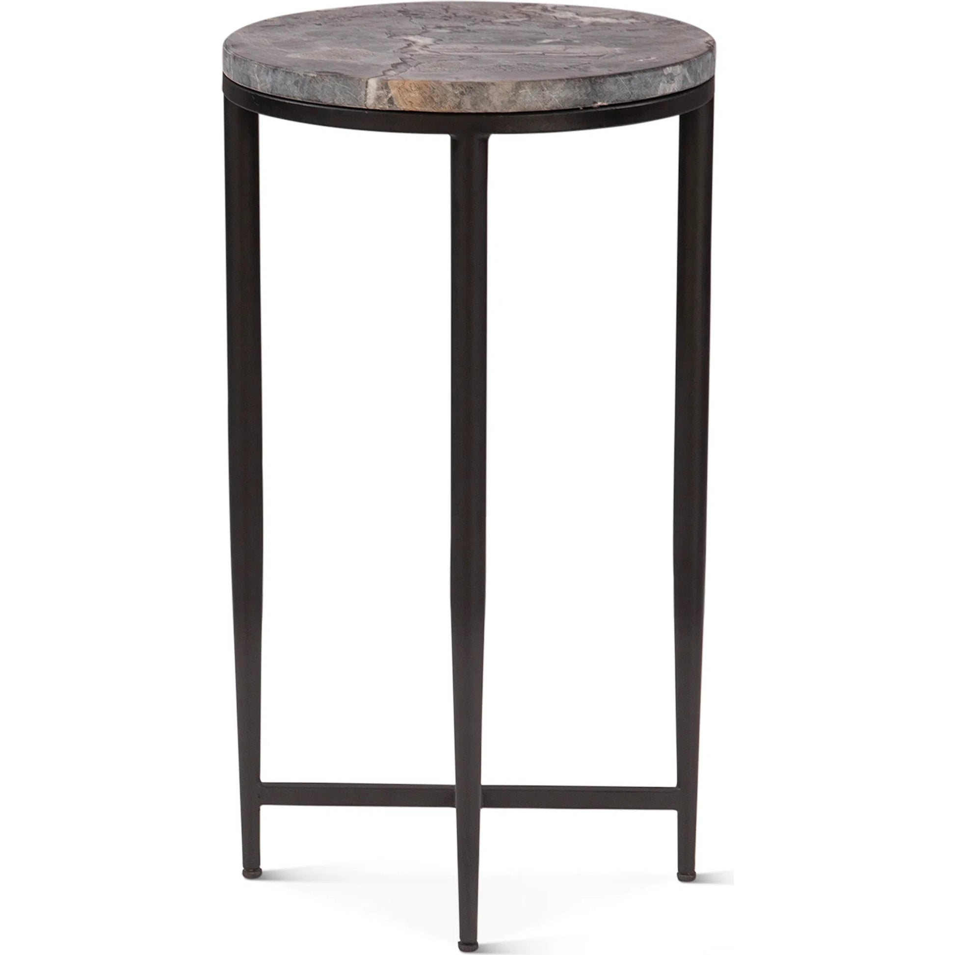 Mumbai Grey Septarian Side Table by World Interiors in multi-color and grey septarian. Made from grey septarian stone reclaimed iron in a modern style.