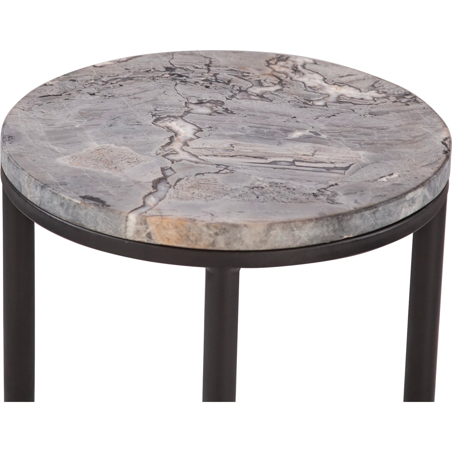002 SI-2242982 | Closeup | Mumbai Grey Septarian Side Table by World Interiors in multi-color and grey septarian. Made from grey septarian stone reclaimed iron in a modern style.