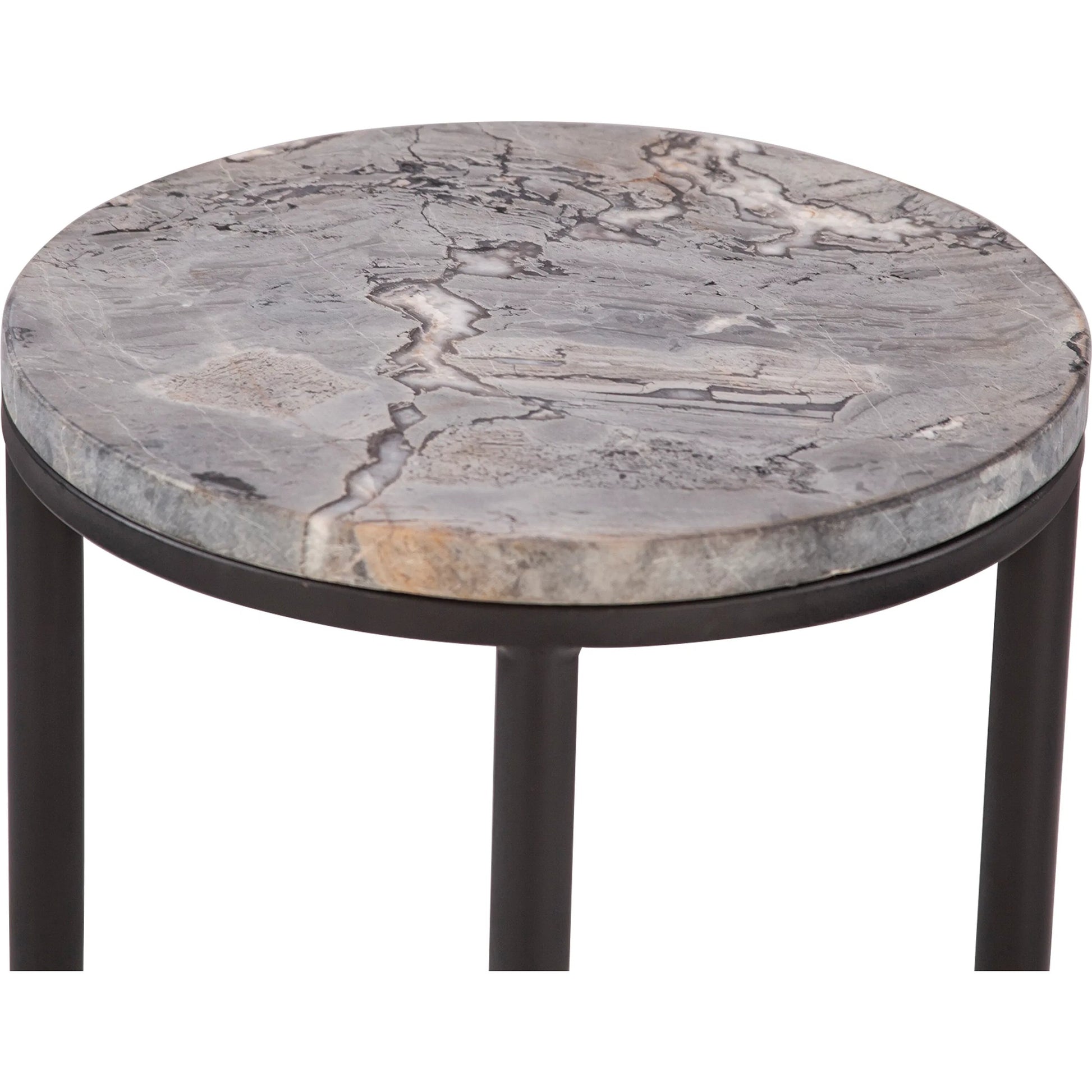 Mumbai Grey Septarian Side Table by World Interiors in multi-color and grey septarian. Made from grey septarian stone reclaimed iron in a modern style.