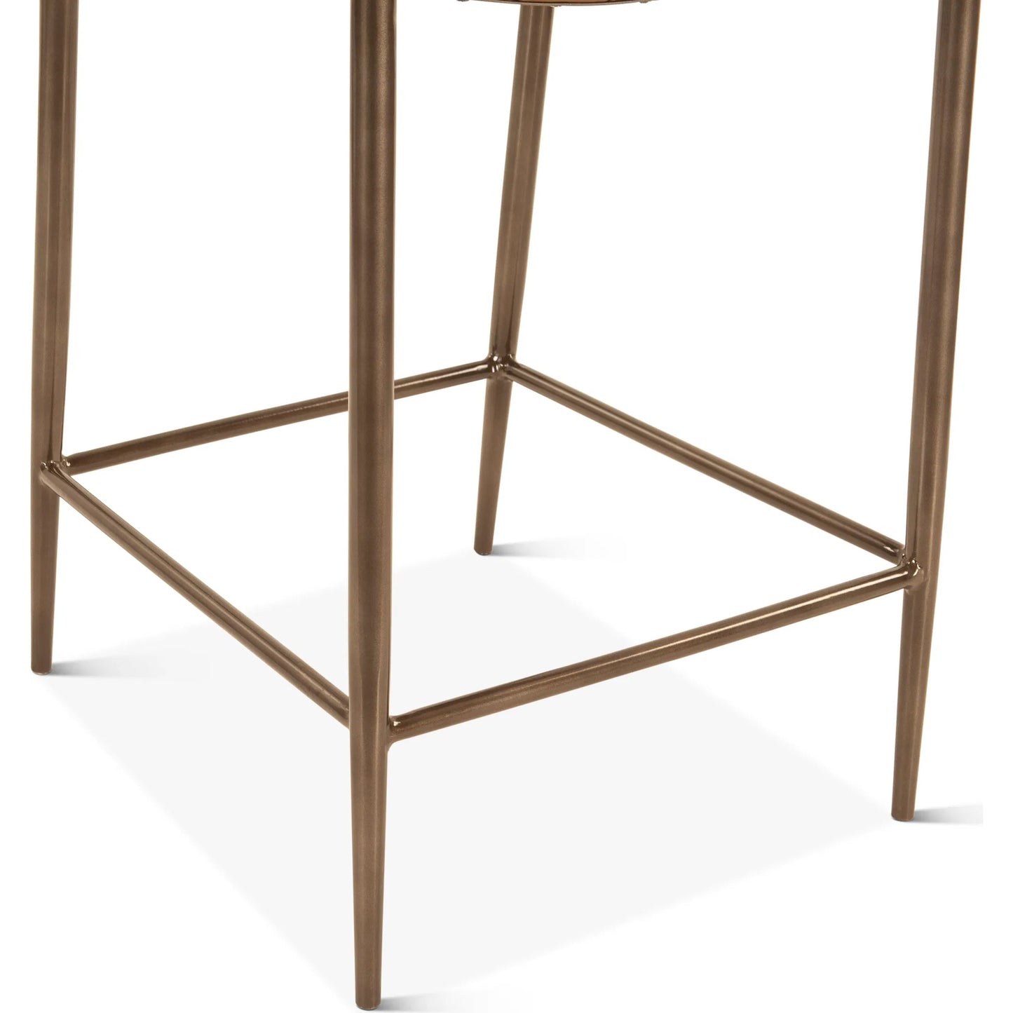 007 SI-2242928 | Closeup | Lund Counter Chair by World Interiors in natural. Made from buffalo leather, reclaimed iron in a traditional style.