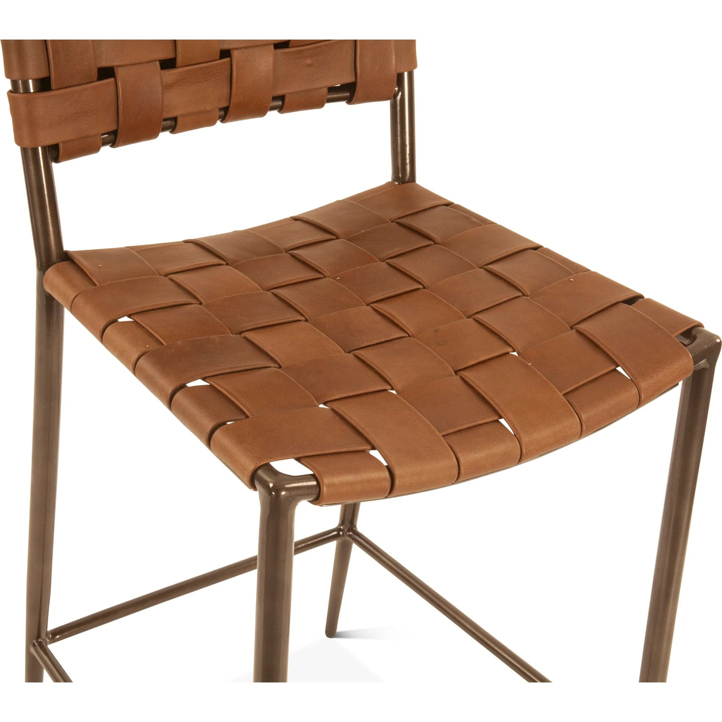 006 SI-2242928 | Closeup | Lund Counter Chair by World Interiors in natural. Made from buffalo leather, reclaimed iron in a traditional style.